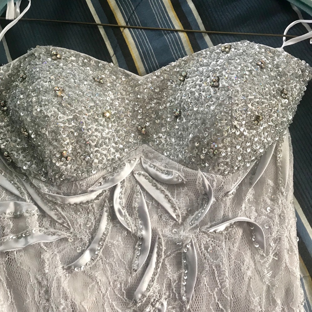 Silver Prom Dress w/ crystal detailing size 0-2 - Picture 5 of 8